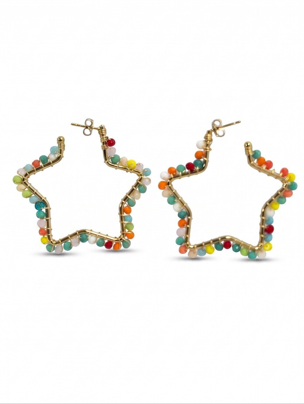 Colorful Beaded Geometric Gold Hoop Earrings Handmade Statement Boho Jewelry New